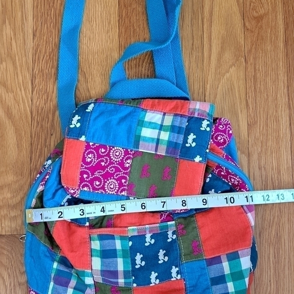Authentic Disney Parks Backpack Madras Plaid Quilted Fabric 12" x 11" x 4" - Picture 14 of 15